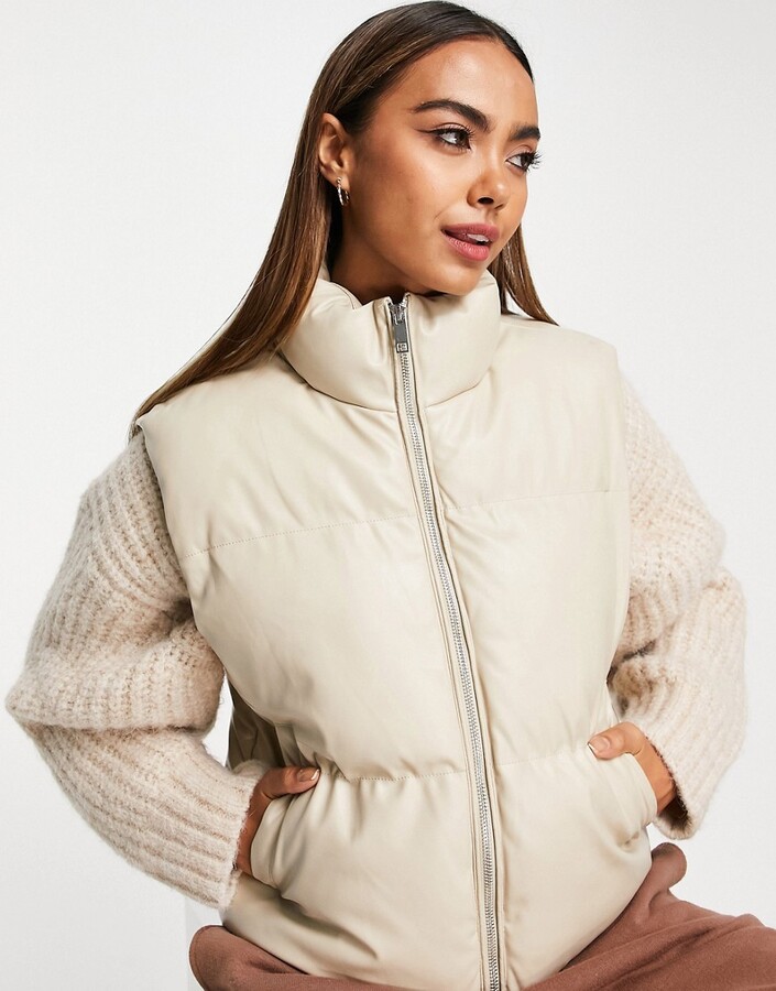 Brave Soul tropic faux leather padded gilet in cream ShopStyle