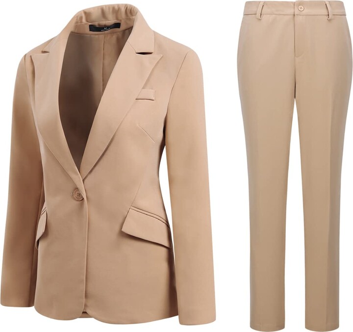 YYNUDA Women's 2 Piece Set One Button Solid Colour Casual Business