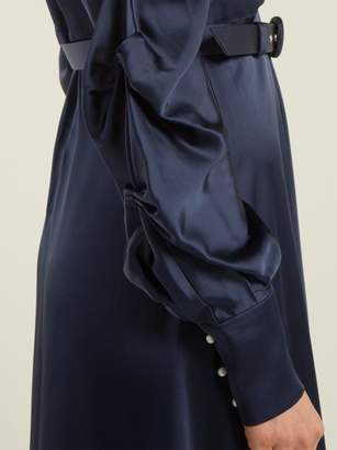 Jonathan Simkhai Asymmetric Satin Midi Dress - Womens - Navy
