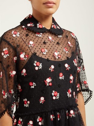Biyan Anita Floral-embroidered Tulle Dress - Black Red