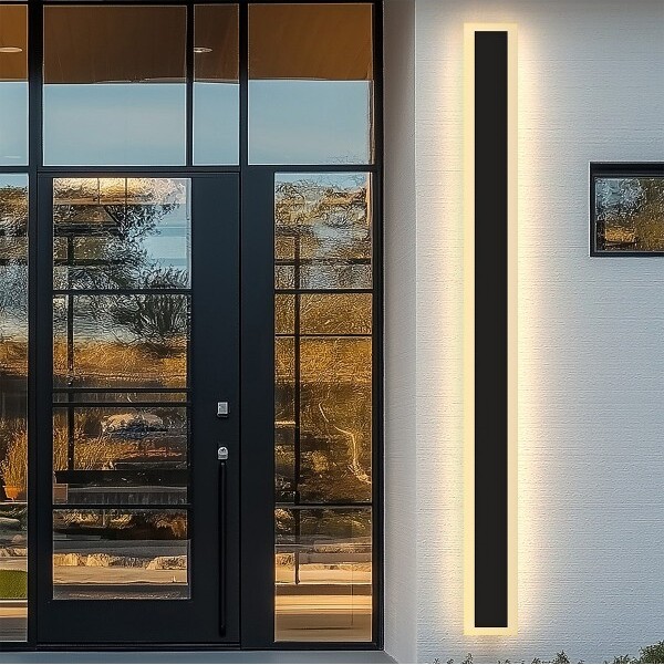 YANSUN35.4in.1-LightBlackIntegratedLEDOutdoorWallLightWaterproofPorchLanternSconce3000/6000KColorTemperature