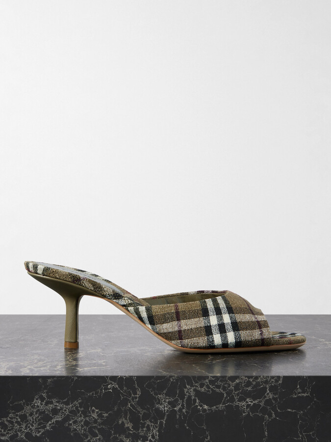 Burberry Checked Linen Mules - Brown
