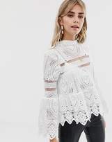 Thumbnail for your product : boohoo Crochet Lace Peplum Bell Sleeve Top
