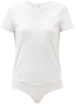 Commando Essential Short-sleeved Cotton-blend Bodysuit - White