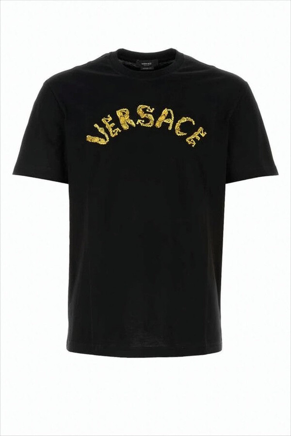 Versace Cropped Black T-Shirt with Arched Logo Design