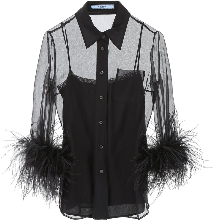 prada feather shirt