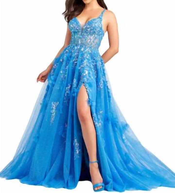 Ellie Wilde Glitter Tulle Lace Applique Dress In Blue