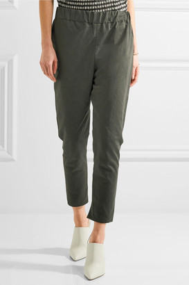 Marni Cropped Cotton And Linen Blend-twill Pants - Green
