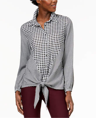 NY Collection Printed Tie-Front Shirt