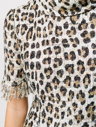 Blumarine Fringed Leopard Fitted Dress