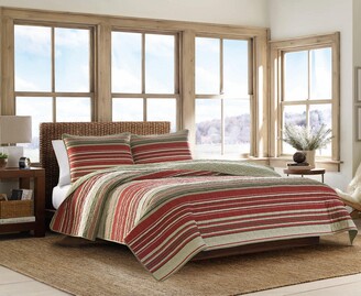 Eddie Bauer Yakima Valley Stripe Red Reversible 3-Piece King Quilt Set Bedding