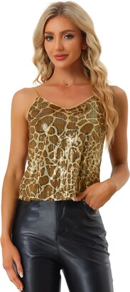 Allegra K Women's Sequined Vest Shining Camisole Club Party Sparkle Cami Top Green 16