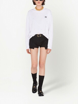 Miu Miu Diamante long-sleeved T-shirt - ShopStyle Tops