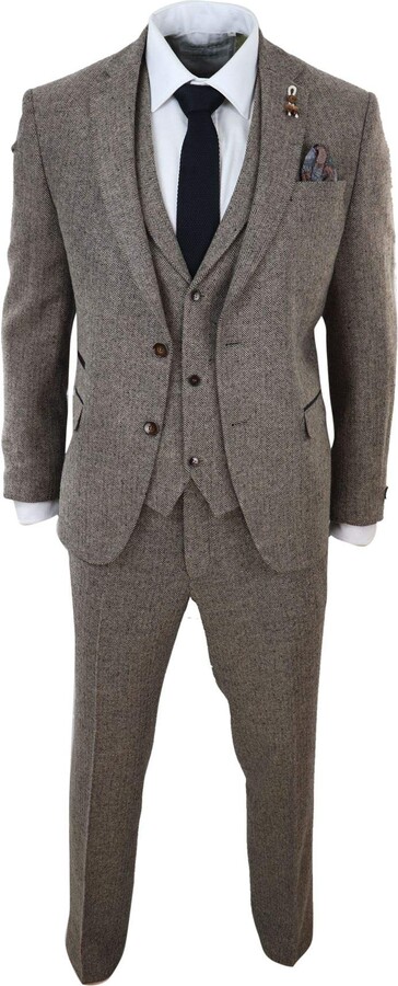 Truclothing.Com Mens Oak 3 Piece Tweed Suit Herringbone Wool Vintage Retro  Fit Blinders - ShopStyle Sport Jackets