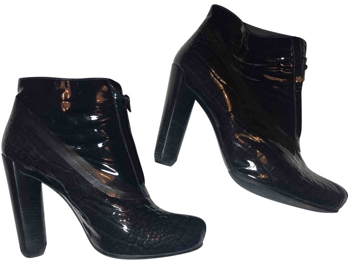 navy patent ankle boots