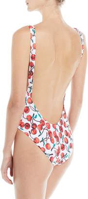 Milly Deep Side-Scoop Cherry-Print One-Piece Swimsuit
