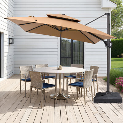 Arlmont & Co. 130'' X 105'' Aluminum Rectangular Cantilever Umbrella with Weighted Base