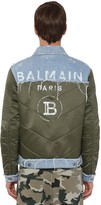Thumbnail for your product : Balmain Print Cotton Denim & Nylon Down Jacket