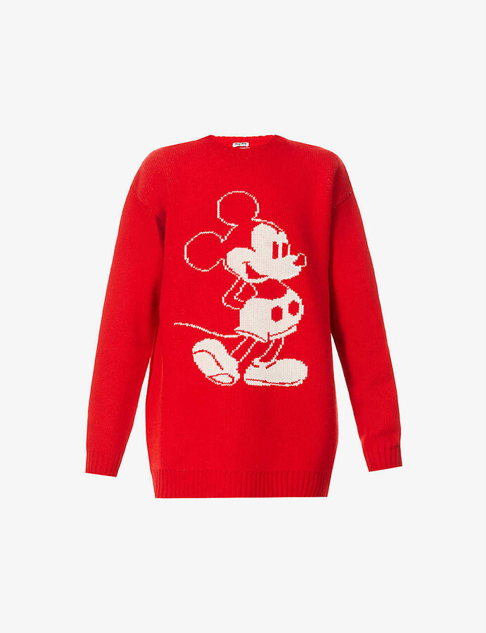 Miu Miu Mickey Mouse-intarsia wool mini dress - ShopStyle