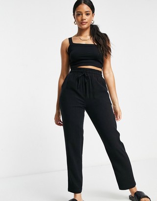 ASOS DESIGN Hourglass linen relaxed tapered pants in black