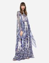 Thumbnail for your product : Dolce & Gabbana Long Majolica-Print Chiffon Dress