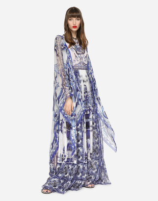 Dolce & Gabbana Long Majolica-Print Chiffon Dress
