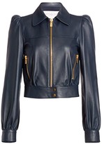 Thumbnail for your product : Michael Kors Plonge Leather Puff-Sleeve Cropped Moto Jacket