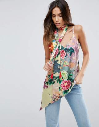 ASOS DESIGN Asymmetric Cami with Scarf Detail in Floral