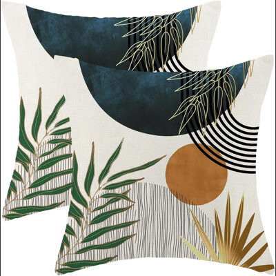 Cozy Oasis Green Gold Navy Blue Throw Pillow Covers