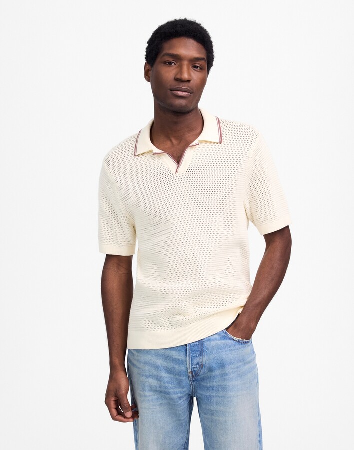 Madewell Contrast-Stitch Johnny-Collar Sweater Polo