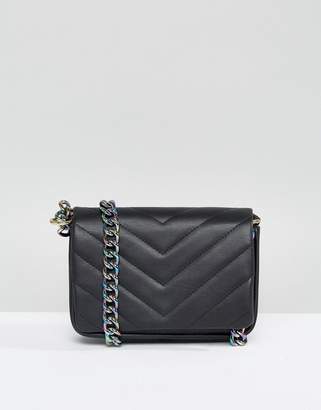 ASOS Quilted Cross Body Bag With Iridescent Chain