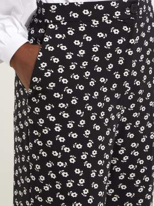 ALEXACHUNG Floral-print Wide-leg Crepe Trousers - Womens - Black White
