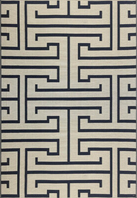 6' X 9' Greek Key Outdoor Mat, Light Umber