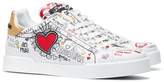 Thumbnail for your product : Dolce & Gabbana White Graffiti Heart Print Leather Sneakers