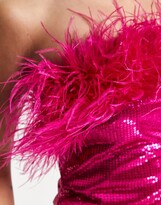 Thumbnail for your product : Starry Eyed premium sequin bandeau mini dress with faux feather trim in pink