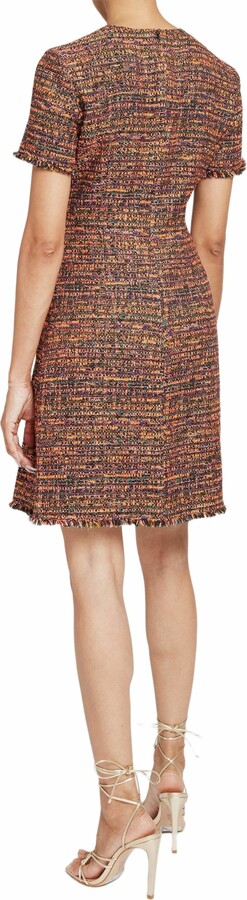 Santorelli INDIRA Short Sleeve Knee Length Sheath Dress in Luxury Tweed