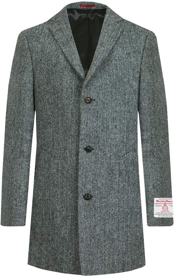 Dobell Harris Tweed Mens Grey Overcoat Regular Fit 100 Wool HerringboneXL ShopStyle