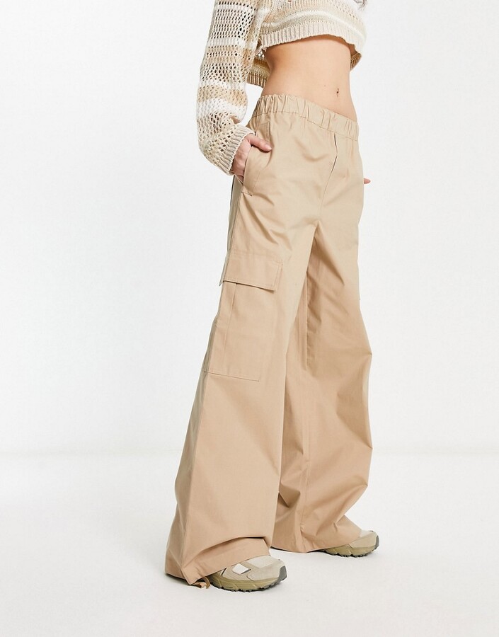 JJXX wide leg parachute pants in beige - ShopStyle