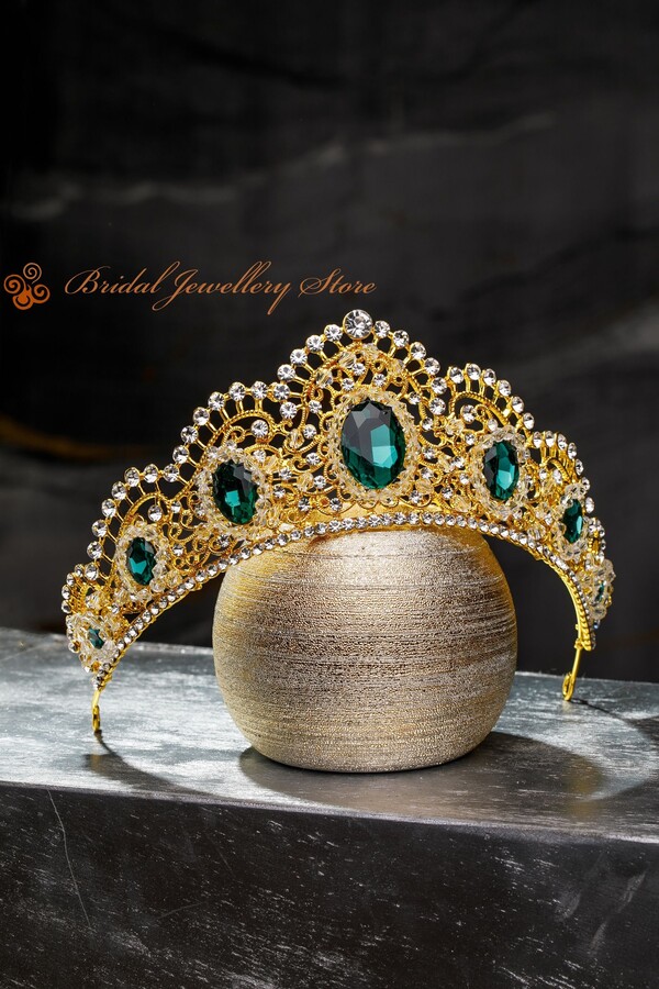 Etsy Emerald Crystal Bridal Tiara Gold Wedding Crown