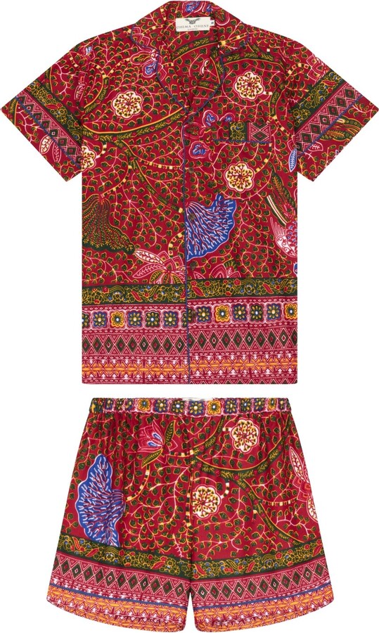 Ohema Ohene Red Unisex Luxury African Print Pyjama Shorts Set Wine