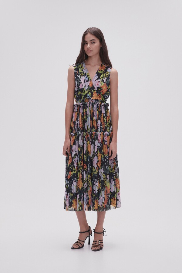 Aje Marlowe Shirred Midi Dress In Colour Midnight Floral Size 4