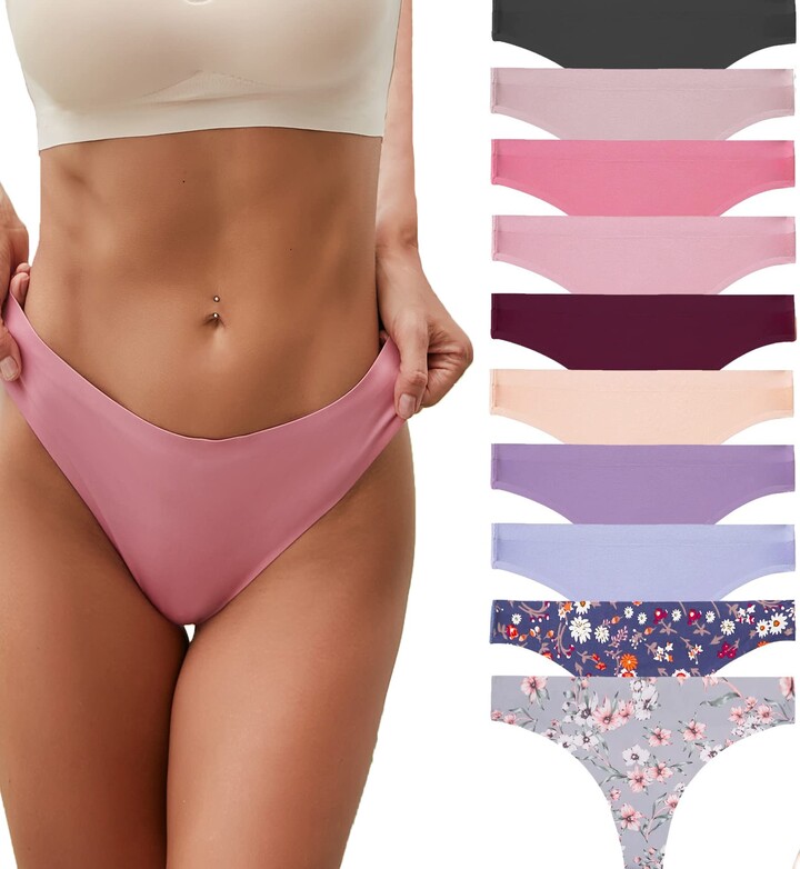 FINETOO Pack of 10 Women's Seamless G-Strings Seamless Briefs Panties Soft  Hipster Underwear Women Underpants Thong Set Sexy Thong Comfortable
