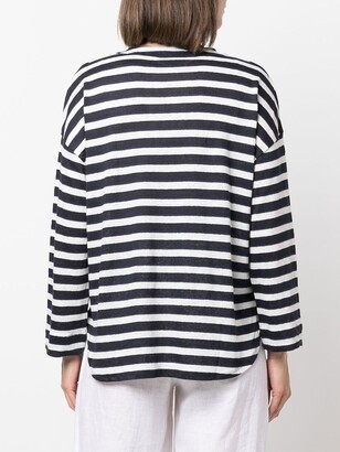 Majestic Linen Striped Long Sleeve Polo T-shirt