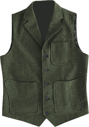 Men 's Vintage Tweed V Neck Herringbone Suit Vest With 3 Real Pockets For Groomsmen Wedding Business (Color : Brown, Size - Foto 9