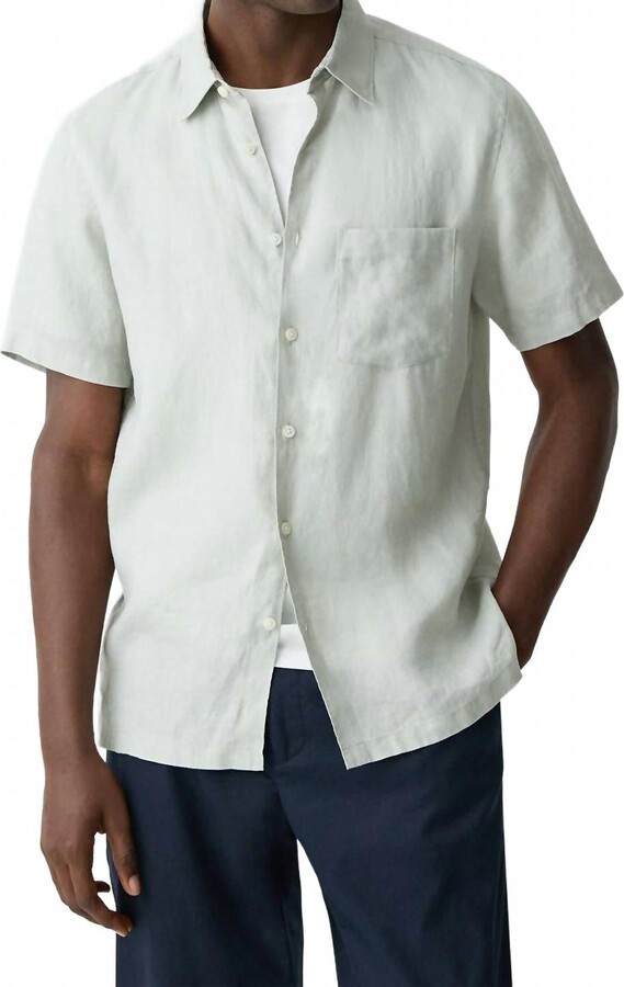 Theory Irving Short-Sleeve Relaxed Linen Shirt In Light Greenstone