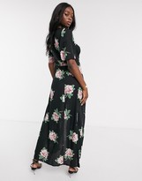 Thumbnail for your product : Miss Selfridge angel sleeve maxi dress in black floral print