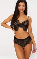Thumbnail for your product : PrettyLittleThing Black Striped Lace Lingerie Set