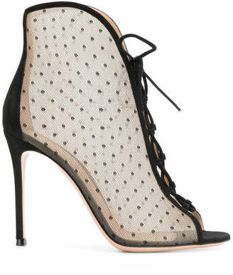 Gianvito Rossi point d'esprit lace-up ankle booties