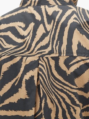 Ganni Tiger-print Cotton Shirtdress - Beige Multi