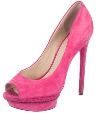 Brian Atwood Suede Peep-Toe Pumps